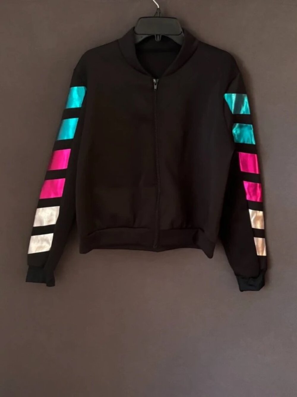 Weissman Black Foil Stripe Bomber Jacket Tank Leggings Dance Costume SC